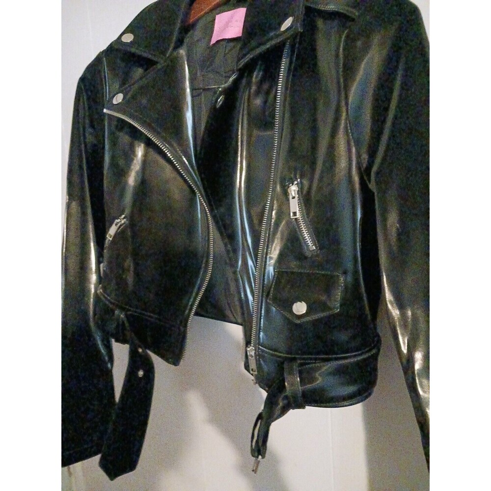 Azalea Wang Women's Polyurethane Biker Style Jacket Black Size M - Picture 4 of 6
